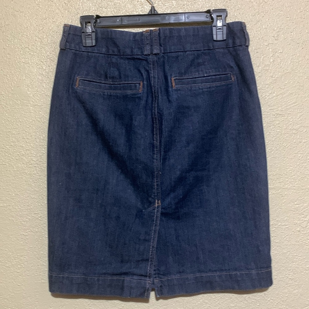 Old Navy Jean Skirt 6 Midi Blue Front Zipper w/Buttons Cotton Spandex Pockets - Picture 7 of 13